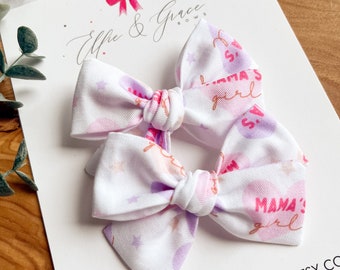 Mama's Girl Bow - Mommy's Girl Cotton Fabric Bow - Pigtail Bow Set - Summer Hair Bow