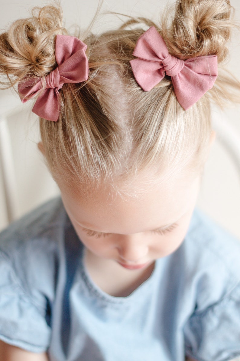 Rose Pink Hair Bows: Cotton Pigtail Clips, Toddler Hair Accessories image 1