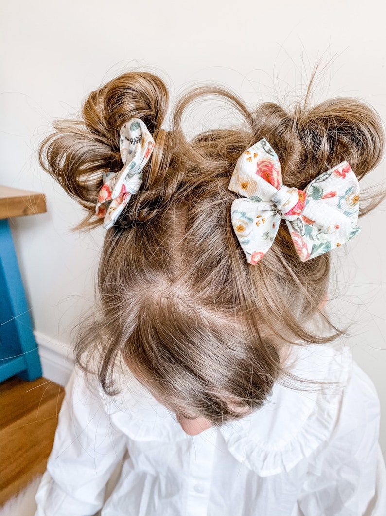 Pigtail Bow Set Antique Flower Bow Cotton Fabric Bows Bows for Girls Pinwheel Bows Summer Outfit image 9