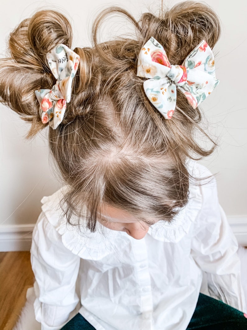 Pigtail Bow Set Antique Flower Bow Cotton Fabric Bows Bows for Girls Pinwheel Bows Summer Outfit image 3