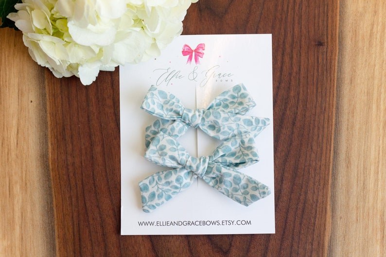 Light Blue Hand Tied Pigtail Bow Set - Pigtail Bow Set - Easter Outfit - Spring Bows