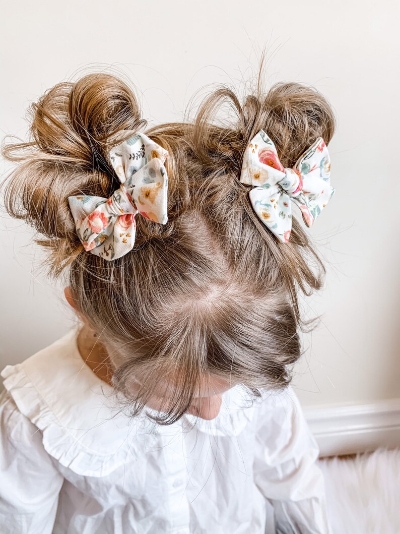 Pigtail Bow Set Antique Flower Bow Cotton Fabric Bows Bows for Girls Pinwheel Bows Summer Outfit image 1