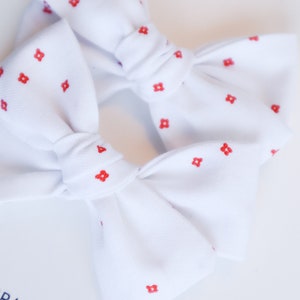 Red and White Canada Day Bows Cotton Fabric Pigtail Bow Set Baby Bow Set Toddler Girl Hair Clips Hair Bow Set image 6