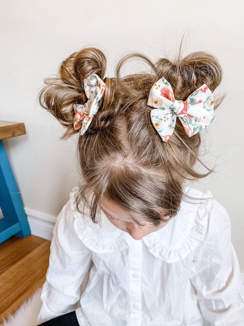 Pigtail Bow Set Antique Flower Bow Cotton Fabric Bows Bows for Girls Pinwheel Bows Summer Outfit image 5