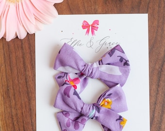 Baby Girl Purple Flower Pinwheel Bow Set - Pigtail Bow Set - Toddler Girl Hair Bows - Spring Outfit - Summer Hair Clips