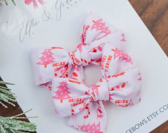 Merry Christmas Bows for Girls - Pigtail Bow Set