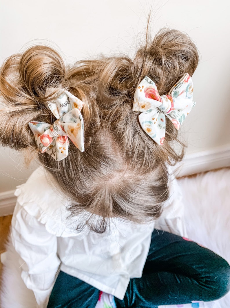 Pigtail Bow Set Antique Flower Bow Cotton Fabric Bows Bows for Girls Pinwheel Bows Summer Outfit image 7