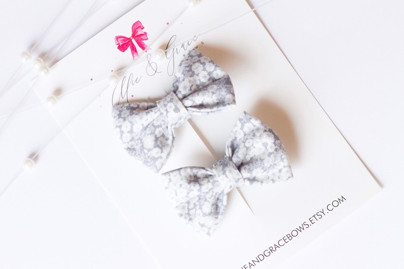 Gray Flower Hair Clips - Girls Hair Bows - Fabric Hair Clips - Pigtail Bows - Hair Accessories