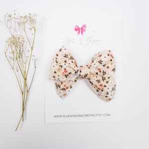 Neutral Flower Bows for Girls Bows with Flowers Pigtail Bow Set image 7