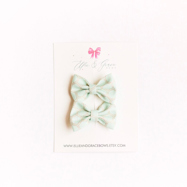 Pigtail Clips - Piggy Clips - Alligator Clip Bow - Mint Green Bow - Bow Set
