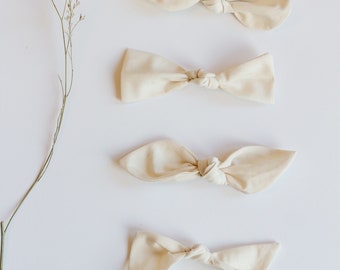 Light Cream Knotted Hair Bows - Baby Girl Newborn Headband - Cotton Fabric Hair Accessories