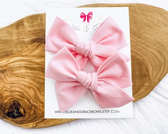 Pastel Pink Pigtail Bow Set - Baby Bow Headband