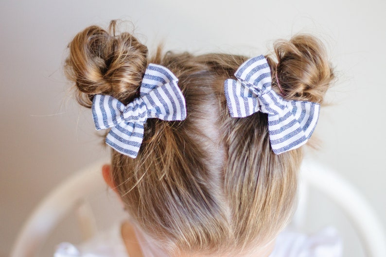 Linen Fabric Pigtail Bow Set - Toddler Girl Hair Clips - Bows for Girls - Back to School Hair Accessories