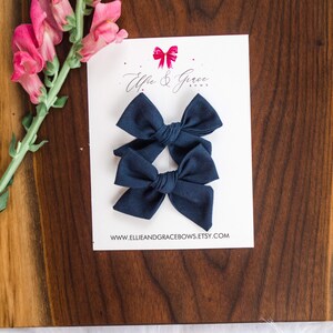 Navy Blue Hair Bows Pigtail Bow Set 100% Cotton Fabric Alligator Clip Bows Pigtail Clips Toddler Girl Hair Clips image 8