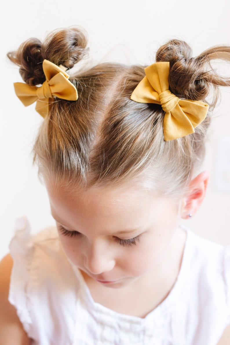 Mustard Yellow Fall Hair Clips Bows for Girls Pigtail Bow Set Barrettes and Clips image 1