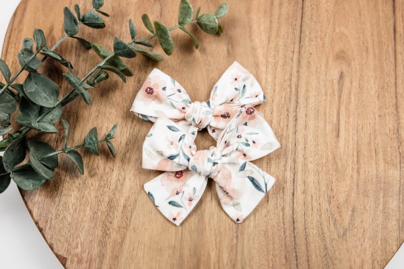 Pink Floral Hand Tied Hair Bow 3 Inch Baby Bow Bows for Girls image 3