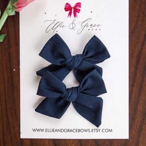 Navy Blue Hair Bows Pigtail Bow Set 100% Cotton Fabric Alligator Clip Bows Pigtail Clips Toddler Girl Hair Clips image 9
