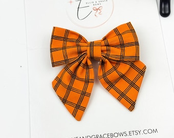 Orange Plaid Hair Bow