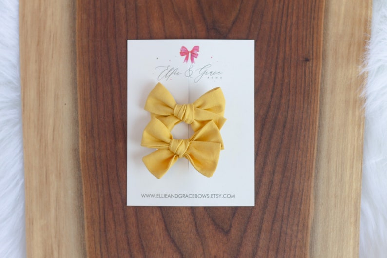 Mustard Yellow Fall Hair Clips Bows for Girls Pigtail Bow Set Barrettes and Clips image 2