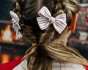 Red and Green Striped Hair Bows - Christmas Baby Bows