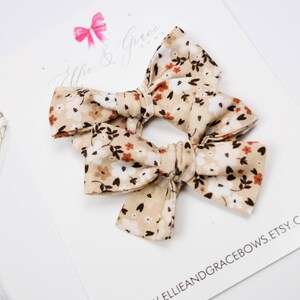 Neutral Flower Bows for Girls Bows with Flowers Pigtail Bow Set image 6
