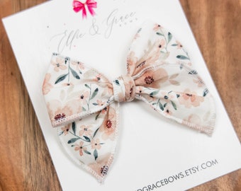 Pink Floral Hand Tied Hair Bow - 3 Inch Baby Bow - Bows for Girls