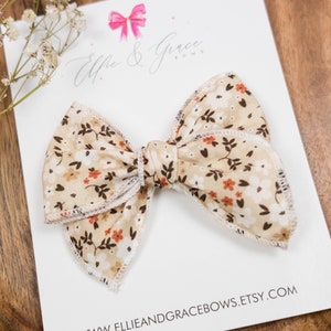 Neutral Flower Bows for Girls Bows with Flowers Pigtail Bow Set image 9