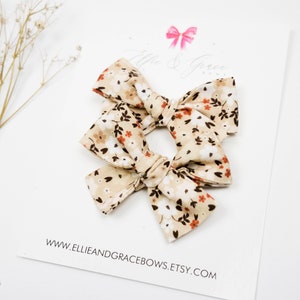 Neutral Flower Bows for Girls Bows with Flowers Pigtail Bow Set image 5