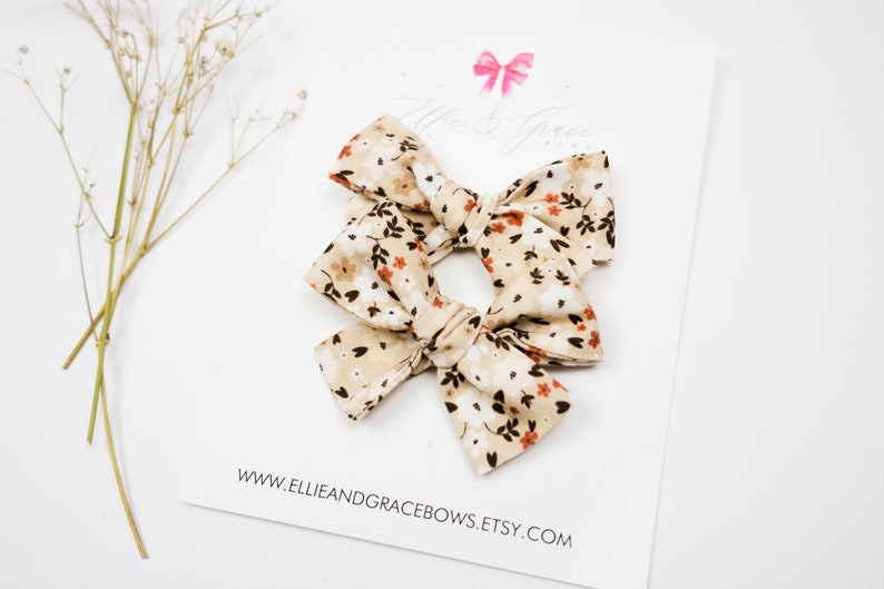 Neutral Flower Bows for Girls Bows with Flowers Pigtail Bow Set image 5