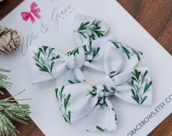 Mistletoe Hair Bows - Christmas Outfit - Pigtail Bow Set