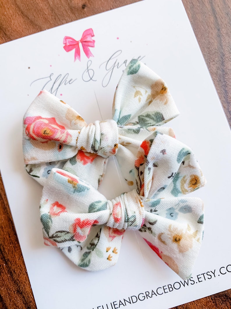 Pigtail Bow Set Antique Flower Bow Cotton Fabric Bows Bows for Girls Pinwheel Bows Summer Outfit image 8