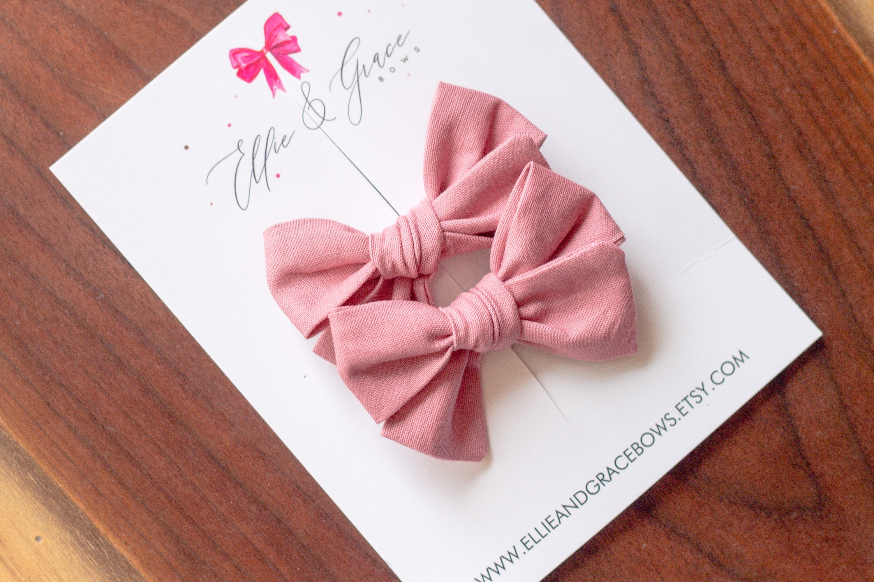 Rose Pink Hair Bows: Cotton Pigtail Clips, Toddler Hair