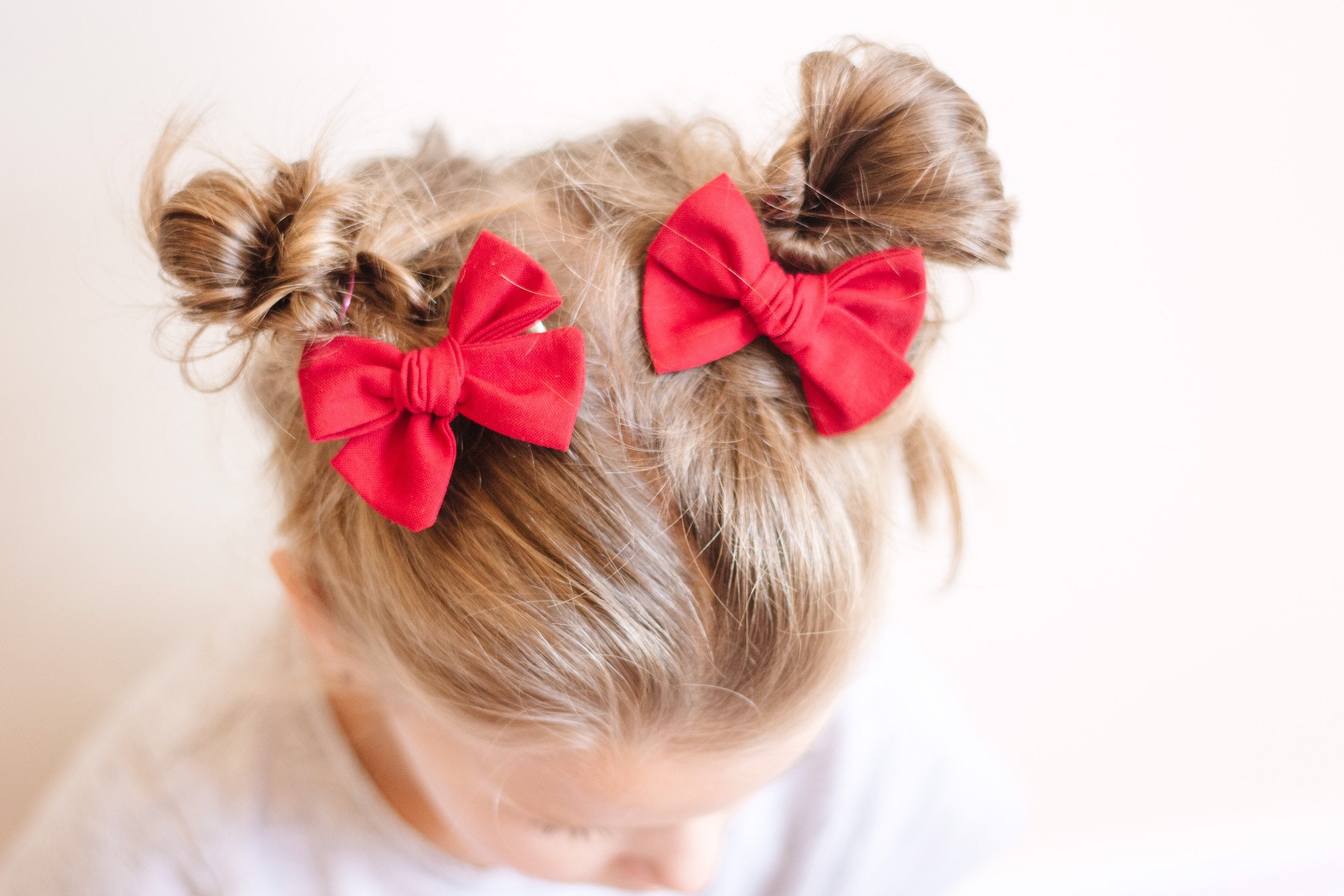 Red Christmas Pigtail Bow Set - Cotton Fabric Baby Bows - Toddler Gir…
