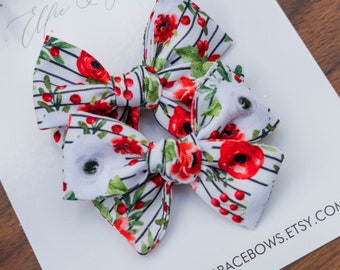 Striped Floral Hand Tied Hair Bows - Pigtail Bow Set