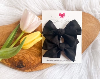 Black Hair Bows - 4 Inch Bows - Hand Tied Baby Bow Headband