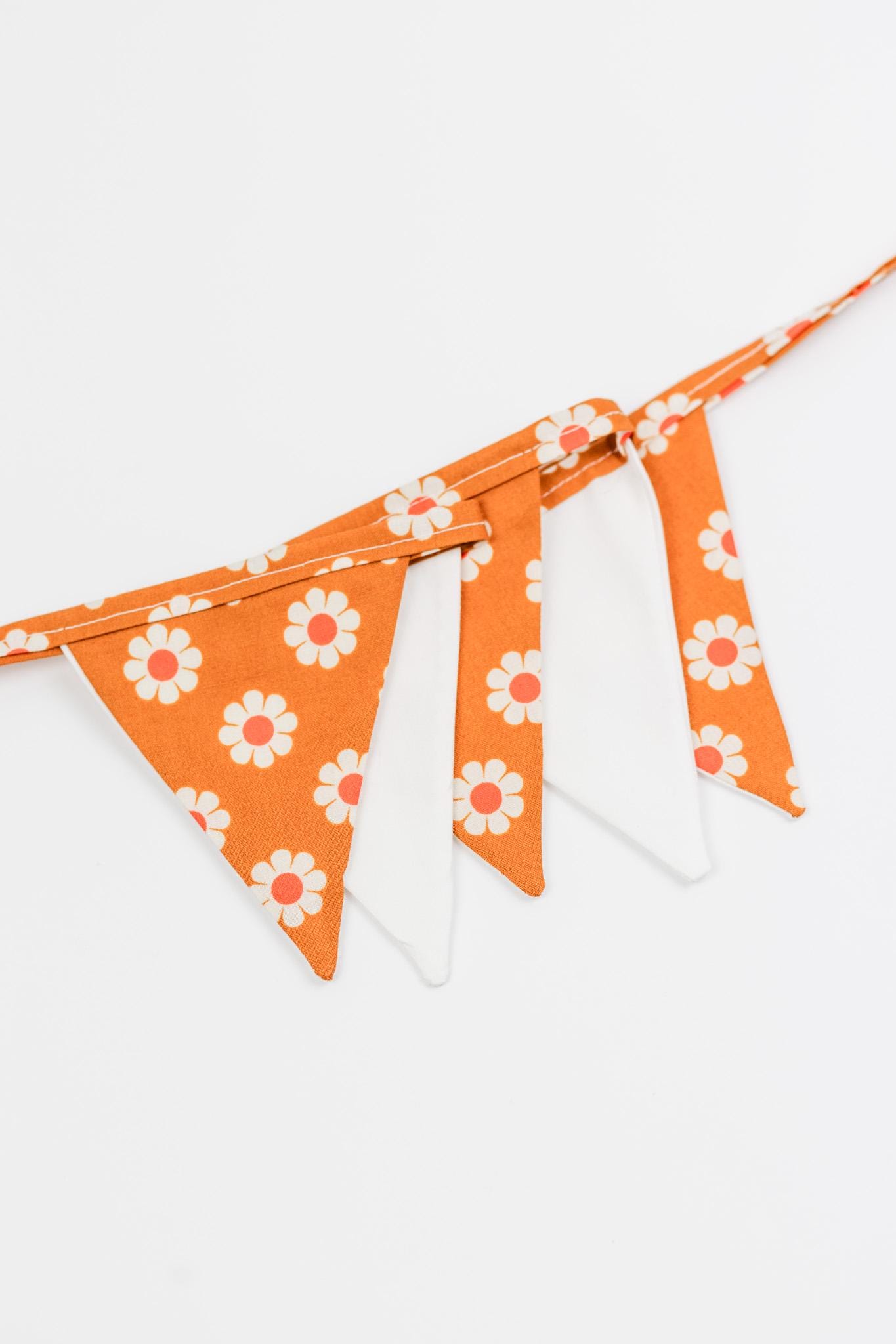 Floral Fabric Bunting Banner – Orange Daisy Cotton Garland – Nursery, Baby Shower, Party or Photo Prop Decor