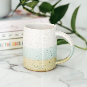 Large Ceramic Mug: Seafoam Green + White | 16 ounces