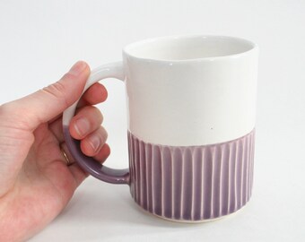 Ceramic Mug Handmade | Purple + White : 12 ounces