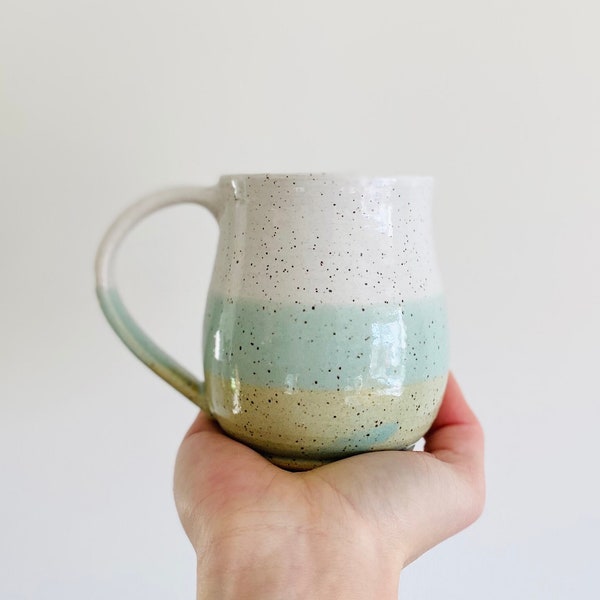 Handmade Pottery Mug: Aqua + White | 14 ounces