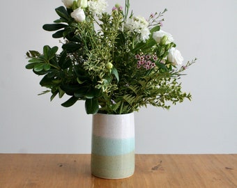 Handmade Ceramic Vase: White + Seafoam Green