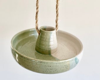 Pottery Birdfeeder White + Aqua