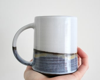 DISCOUNTED Pottery Mug: Blue + White | 12 Ounces