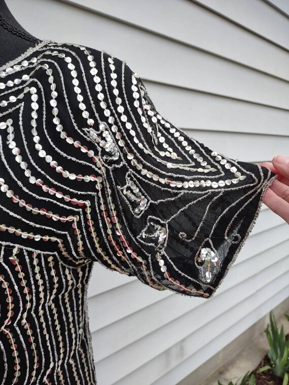 Vintage Black and Silver Sequin Blouse 1980’s Exc… - image 5