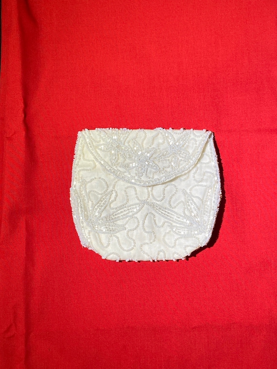 Vintage Beaded Clutch, Vintage Evening Bag, White… - image 1