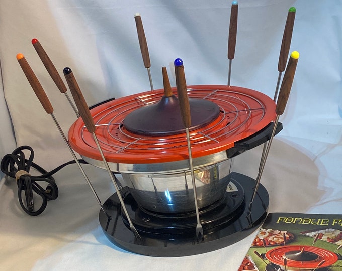 Valentine Fondue Set, Vintage Sharing Pot Dinner, Special Family Dinner Night, Electric Dinner Party Set for Six