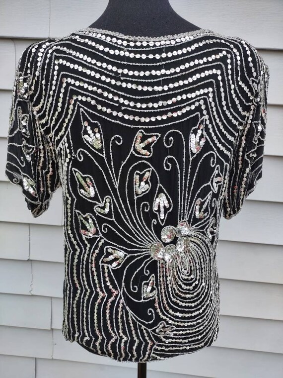 Vintage Black and Silver Sequin Blouse 1980’s Exc… - image 3