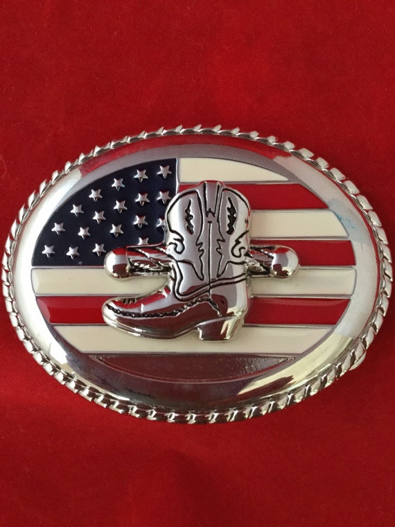 Vintage Patriotic Belt Buckle, Cowboy Belt Buckle,