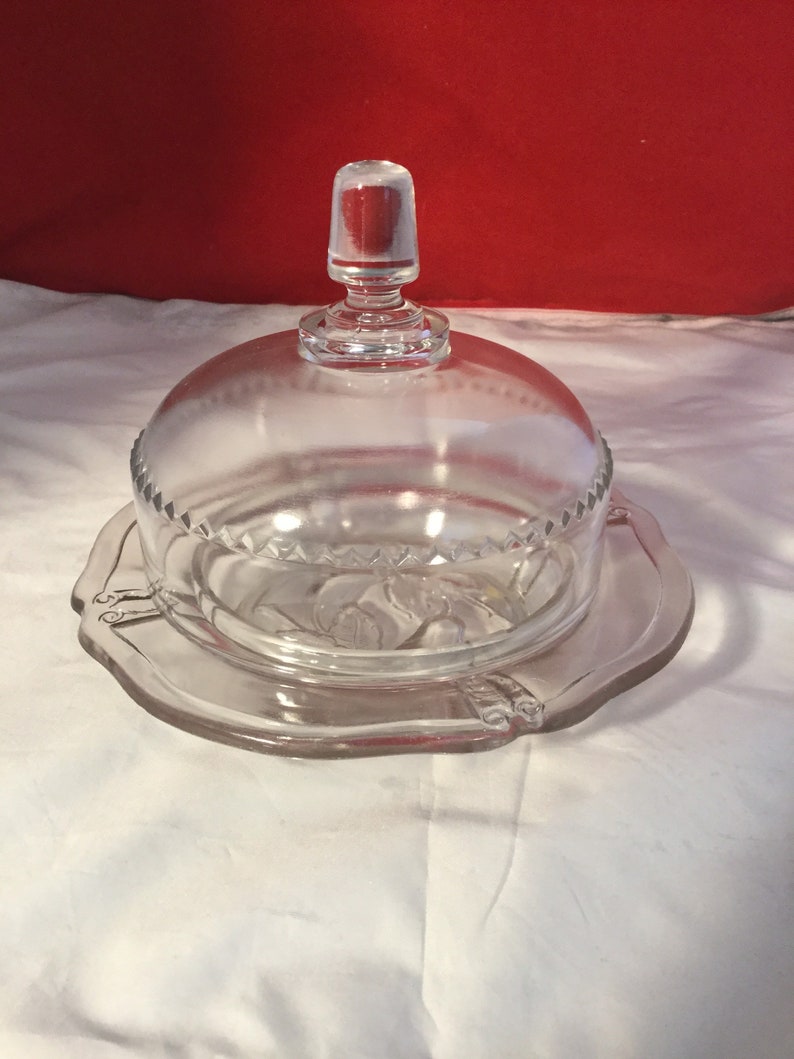 Pressed Glass Cheese Dish with Dome Lid Clear Sandwich Tray Etsy