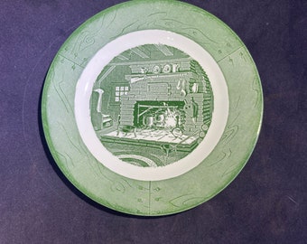 Homestead Dinner Plate, Royal Ceramics, Homestead Pattern, Fireplace Scene, 1950s Plate