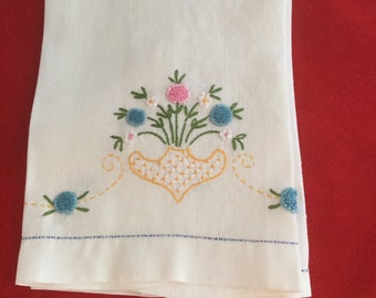 Vintage Tea Towel, Handmade Embroidered Towel